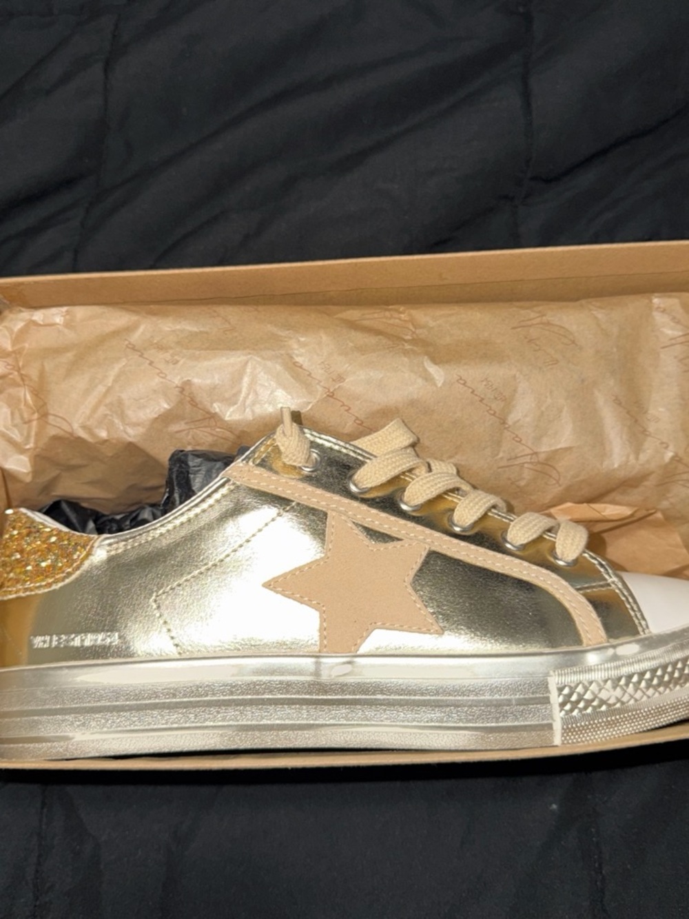 Vintage Havana Gold Metallic Sneakers with Beige Star